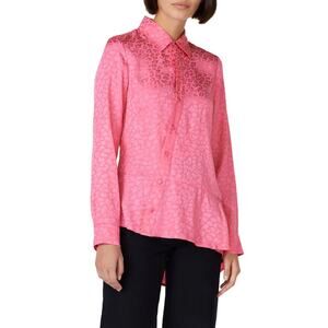 Koché  Pink Leopard Peplum Blouse Size 38(M) Button Down Asymmetrical Hem